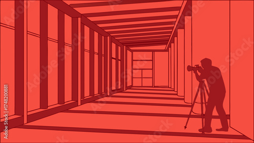 Photographer Taking Pictures Inside a Corridor.