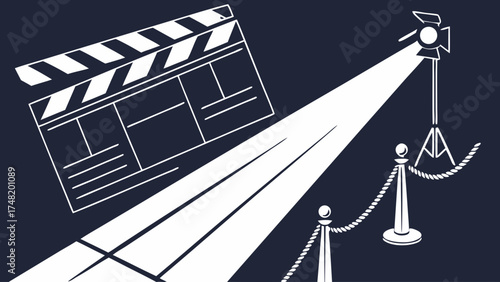 Film and Movie Themed Vector Illustration on Dark Backdrop.