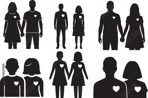 Couple Silhouette Set Love Relationship People Icon Illustration