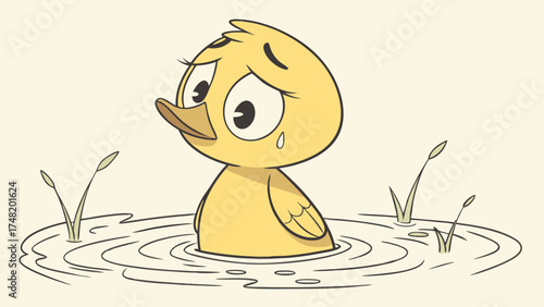 Sad Animated Duckling in Water.