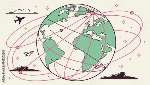 Global Connectivity Illustration of International Travel and Worldwide Networks.