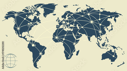 Global Network Connections Map Illustration.