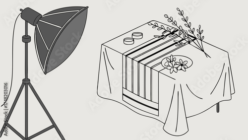 Studio Photography Setup with Table and Softbox.
