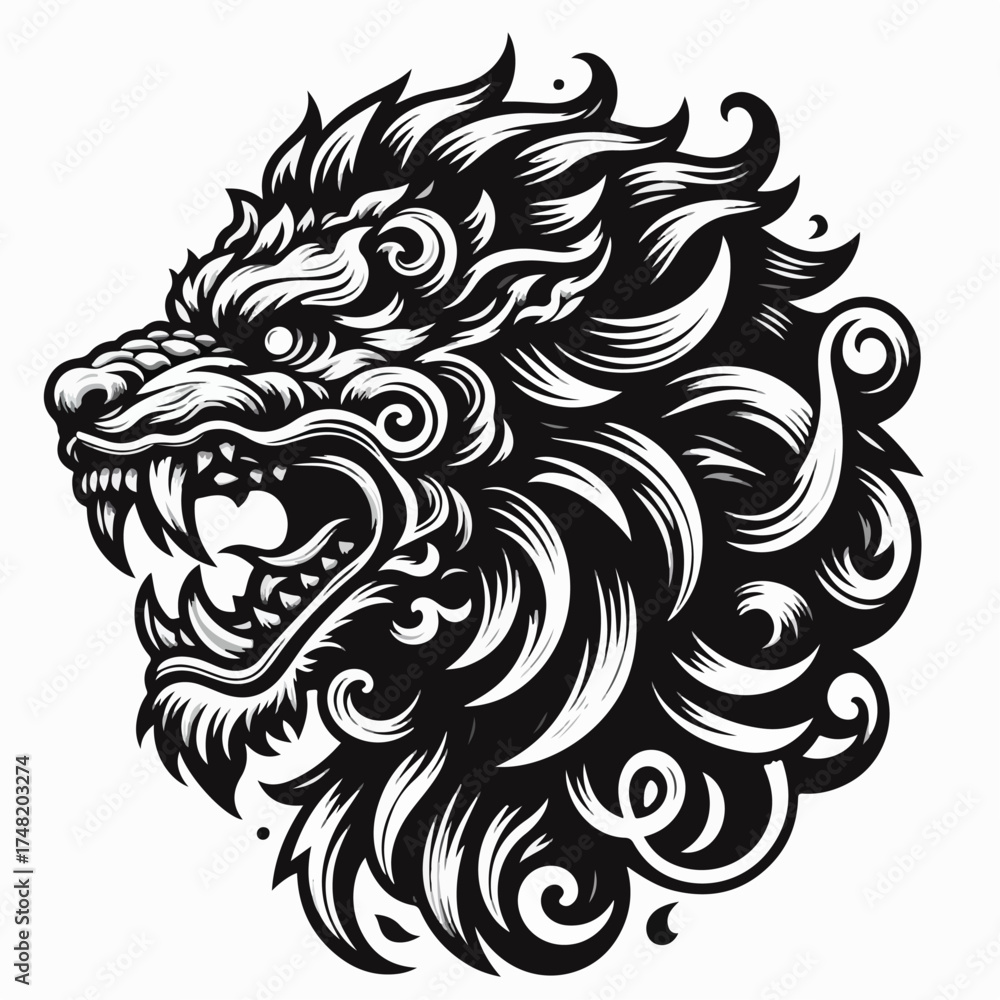 Obraz premium Barong head tattoo vector illustration