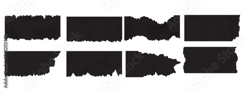 Set of black torn paper edge shapes on white background for design