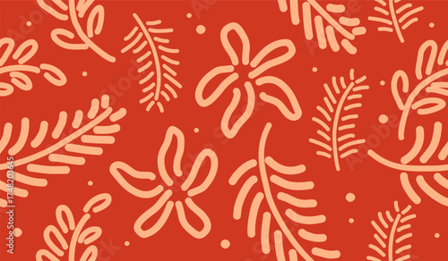Abstract background with leaves and flowers. Seamless pattern with nature design elements