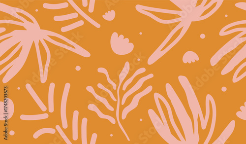 Abstract background with leaves and flowers. Seamless pattern with nature design elements