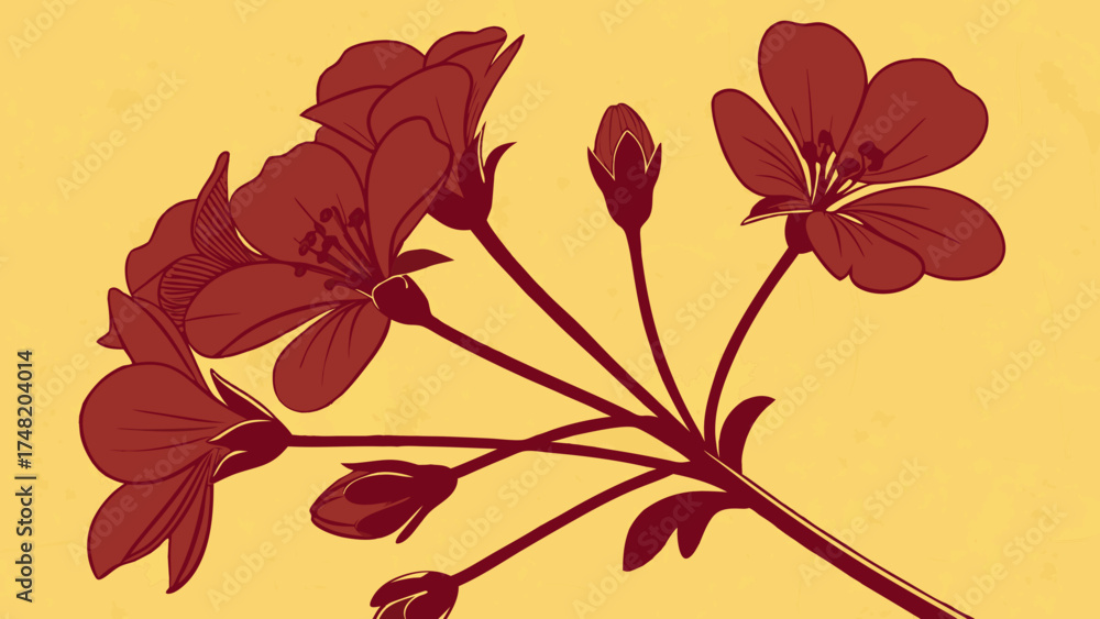 Fototapeta premium Illustration of Flowers in Bloom Against a Yellow Backdrop.
