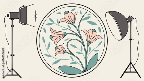 Illustration of Floral Design with Lighting Equipment.