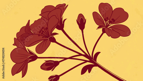 Illustration of Flowers in Bloom Against a Yellow Backdrop.