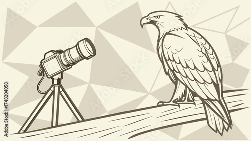 Wildlife Photography Concept Bird and Camera Illustration.