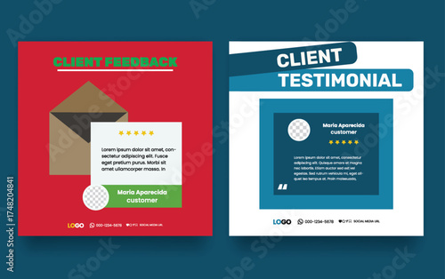 Customer feedback testimonial social media post web banner template Bundle. Customer feedback review