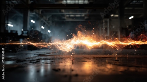 Experimental Laboratory Scene with Glowing Particle Waves in Action