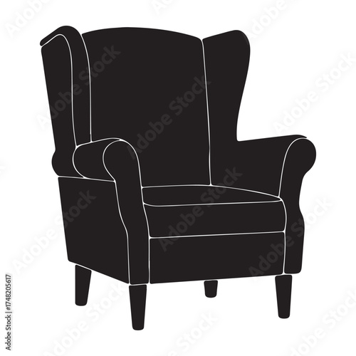 Classic Wingback Chair Silhouette Design Element for Interior Decor and Furniture Illustrations with a Timeless Appeal and Elegant Style