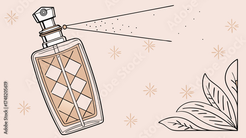 Perfume Spray Illustration with Floral Accents.