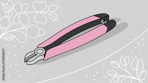 Pink and Black Nail Clipper Illustration on Grey Background.