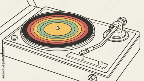 Retro Record Player Illustration.