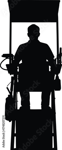 Silhouette of a tennis umpire sitting in a chair, isolated on white background a vector illustration of the official at the match