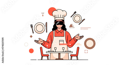Futuristic culinary experience chef preparing a meal with virtual reality technology for fine dining