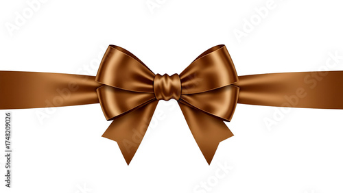 Elegant satin ribbon bow in rich brown color isolated on transparent background