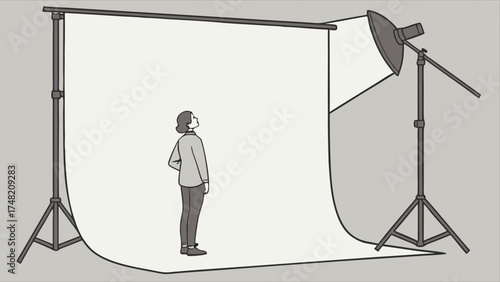 Studio Setup with Person and Lighting Equipment.