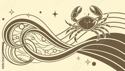 Stylized Crab Illustration with Decorative Elements.