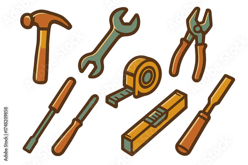 Collection of essential construction and repair hand tools for home improvement and maintenance