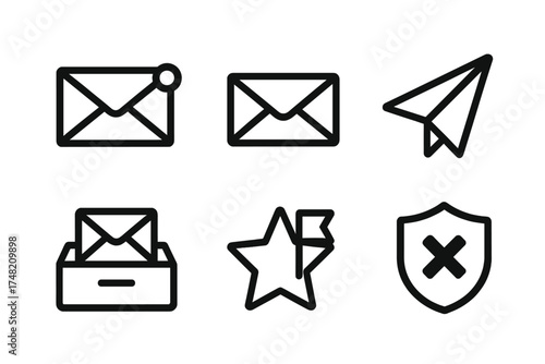 Digital communication symbols covering email messaging notification and security concepts