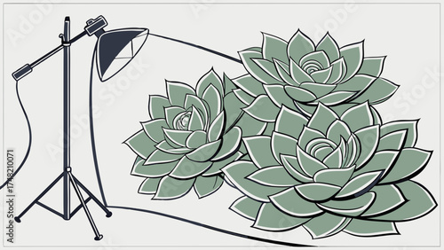 Succulent plant illustration with studio lighting vector graphic botanical art.