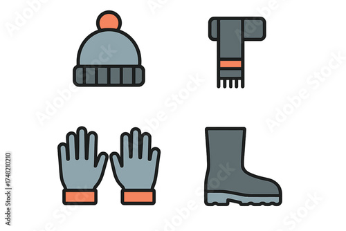 Knitted hat scarf gloves and waterproof boot set for cold weather apparel