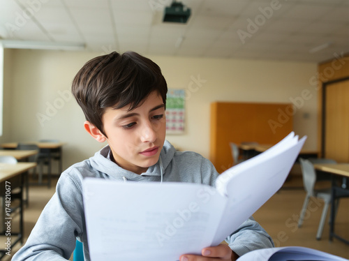 Young Dyslexic Student Reading in Classroom