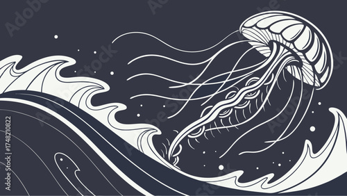 Underwater Abstract Art Jellyfish and Waves.