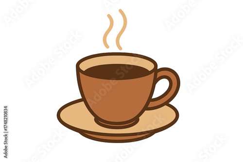 Steaming cup of hot coffee or tea on a saucer isolated against a clean white background