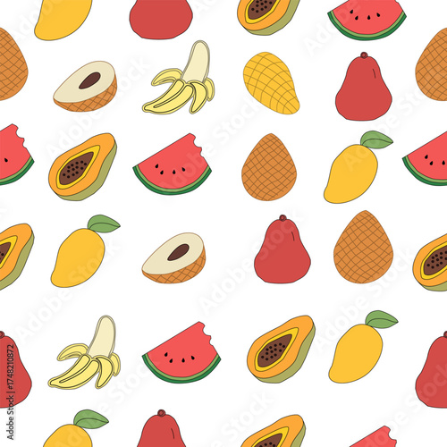 seamless pattern with fruits. Seamless background with fruits.. seamless pattern with fruit. set of fruits. Tropical Essence Fruit Collection. Elegant Exotic Fruits Illustration. 