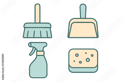 Essential household cleaning tools set brush dustpan spray bottle sponge