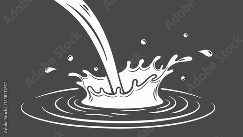 Water Splash Illustration on Dark Background.