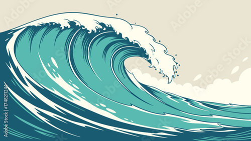 Wave Illustration Graphic Design of a Large Ocean Wave Vector Art.