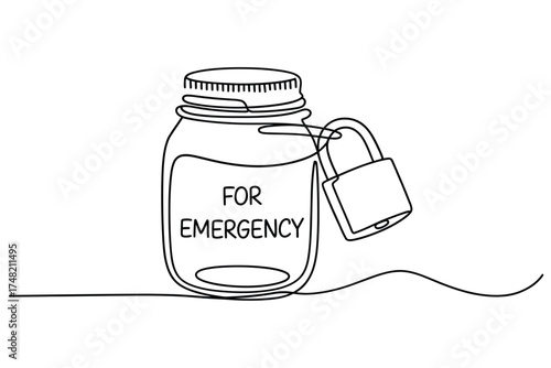 Secure emergency savings jar with padlock and text for emergency