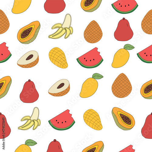 seamless pattern with fruits. Seamless background with fruits.. seamless pattern with fruit. set of fruits. Tropical Essence Fruit Collection. Elegant Exotic Fruits Illustration. 