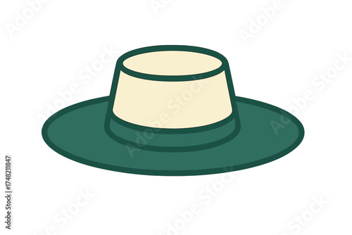 Stylish wide brimmed hat featuring a dark green brim and a light beige crown design for summer fashion