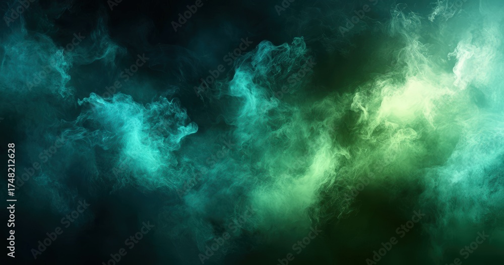Fototapeta premium A vibrant, swirling background of misty clouds in shades of teal and green, evoking a sense of depth and ethereal beauty.