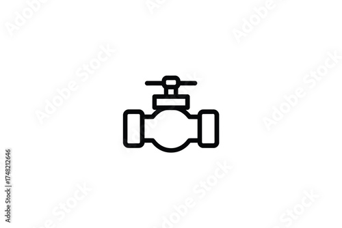 Simple black and white line art icon of a plumbing valve and pipe fitting