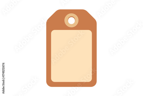 Blank brown paper tag or price label with rounded corners and hole punch isolated on white
