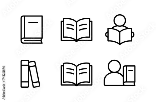 Minimalist book and reading icons set in linear style