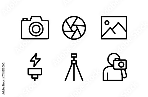 Minimalist camera and photography icons set for creative projects