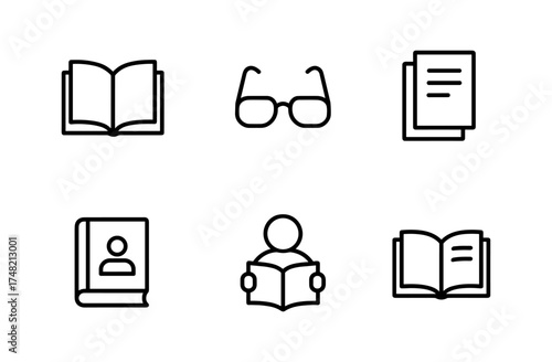 Minimalist icons of books, glasses, and reading