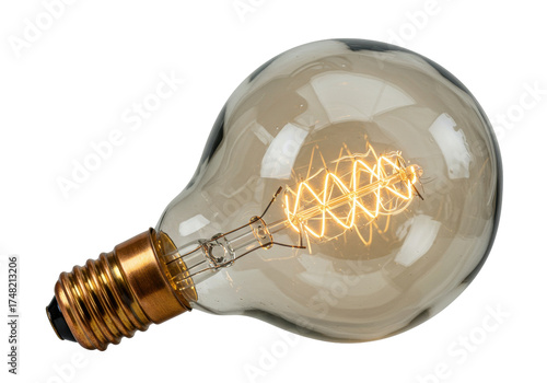 Isolated edison light bulb with a glowing filament for antique retro decoration