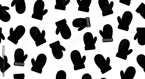 Black mittens pattern on transparent background for winter themes  