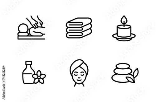 Relaxation essentials: simple line art of spa and wellness icons