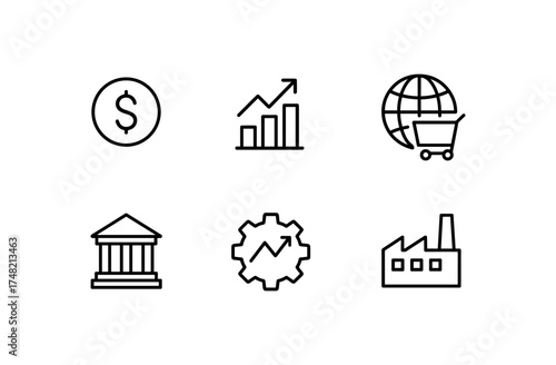 Minimalist business and finance icons set for modern applications